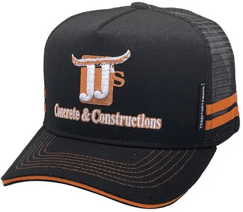 JJs Concrete and Construction Humpty Doo NT HP Power Aussie Trucker Hat with Brim Sandwich and 3D Embroidered Front Crown and Double Side Bands