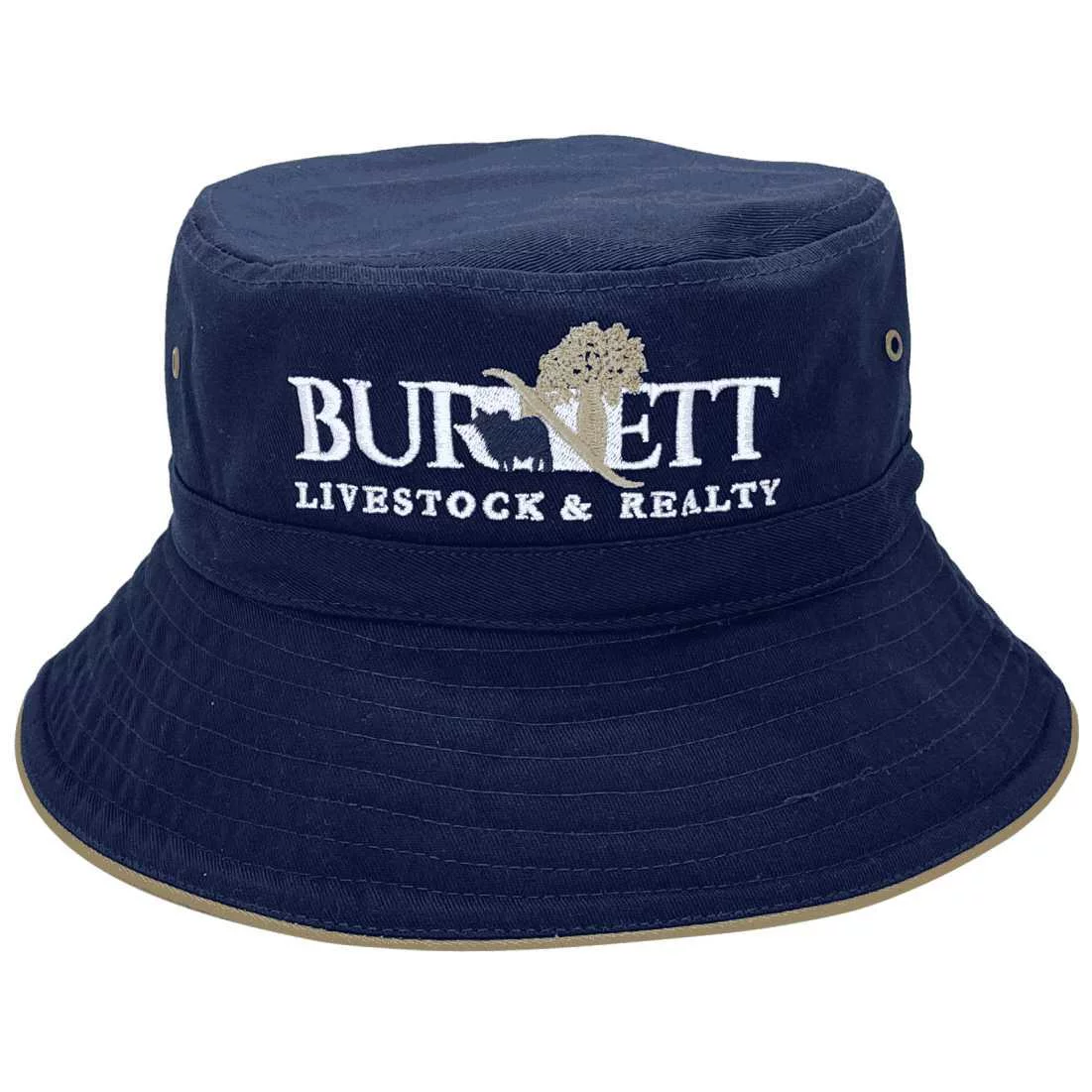 Burnett Livestock & Realty Biggenden QLD Original Custom Aussie Bucket Hat with adjustable crown & brim width with flat embroidery
