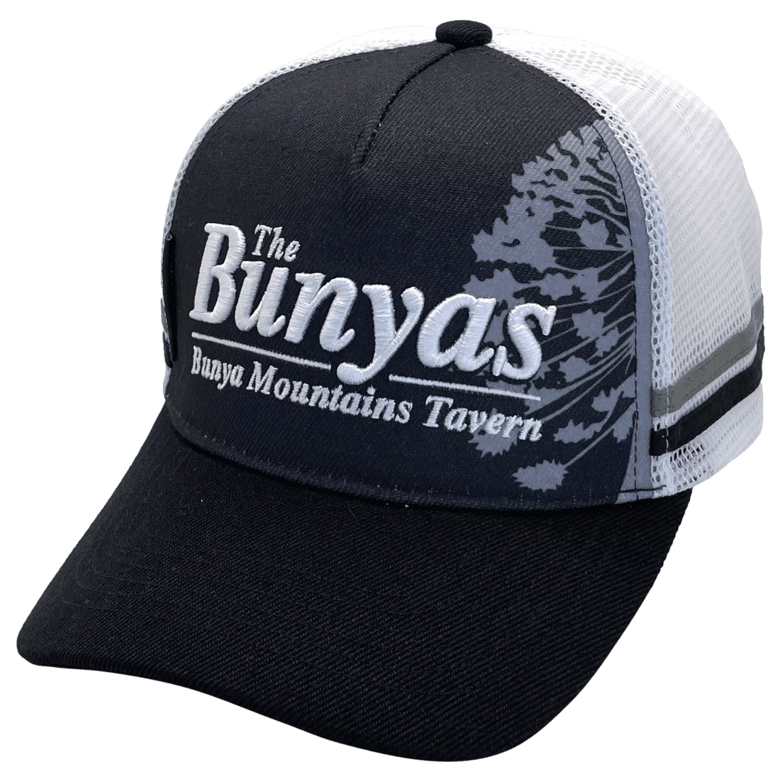 The Bunyas Mountain Tavern QLD LP Original Basic Aussie Trucker Hats with 2 side bands and Australian Head Fit Crown