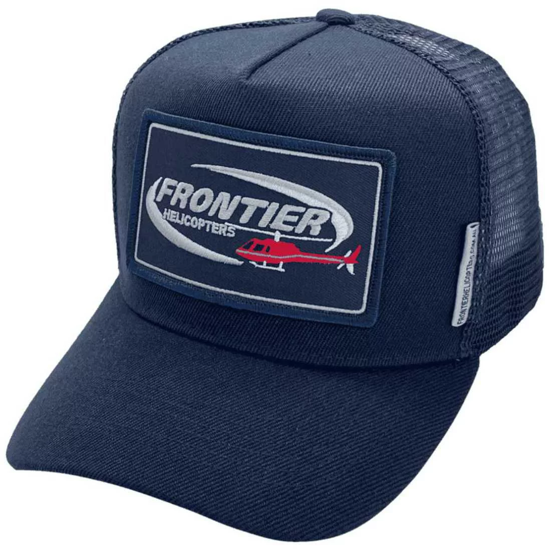 Frontier Helicopters Derby WA HP Original Basic Aussie Trucker Hats snapback with optional NO sidebands Exclusive Australian Head Fit with sewn-on embroidered badge