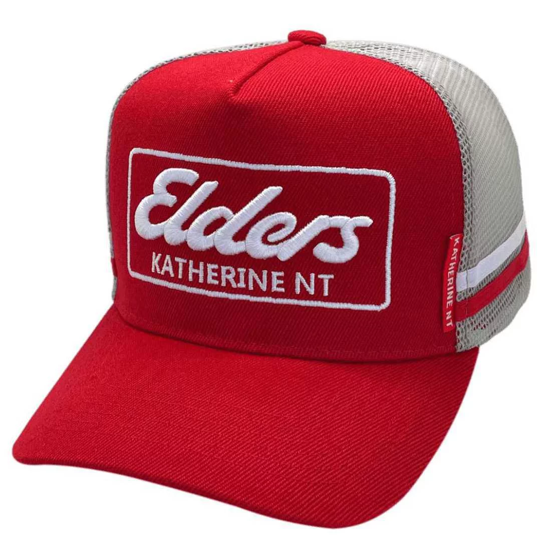 Elders Real Estate Katherine NT HP Original  Basic Aussie Trucker Hat with double side bands  Acrylic Red Grey White with 3d embroidery direct