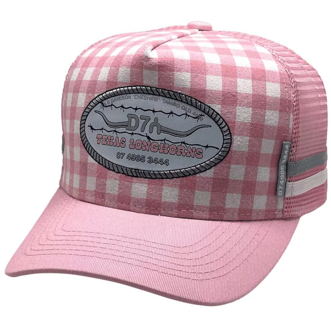Texas Longhorns Tambo D7 Spur HP - Midrange Aussie Trucker Hats with Double Side Bands -Gingham Cotton Pink White
