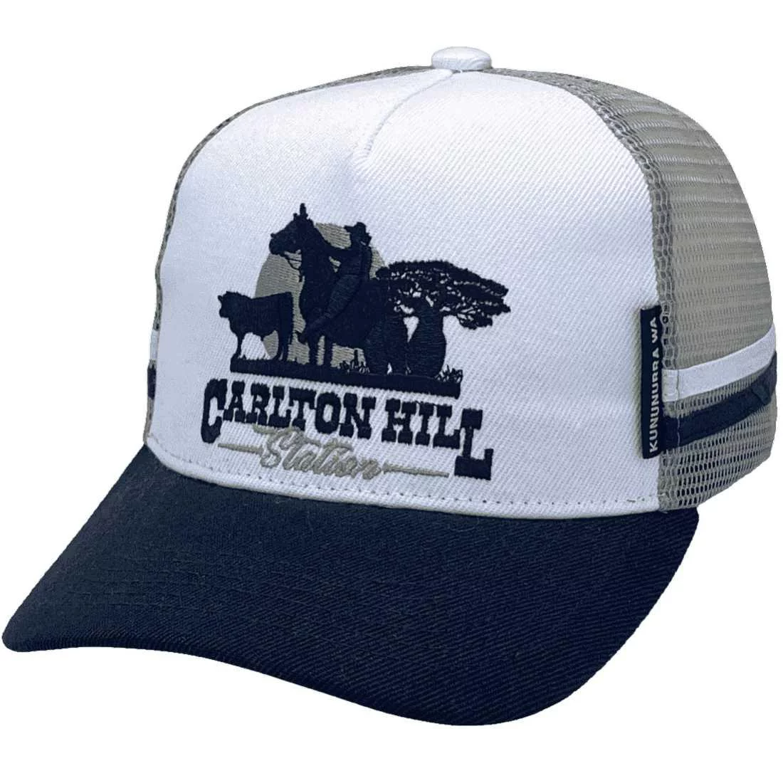 Carlton Hill Station Cambridge Gulf WA  LP Original Midrange Aussie Trucker Hat with double sidebands Acrylic White Navy Grey