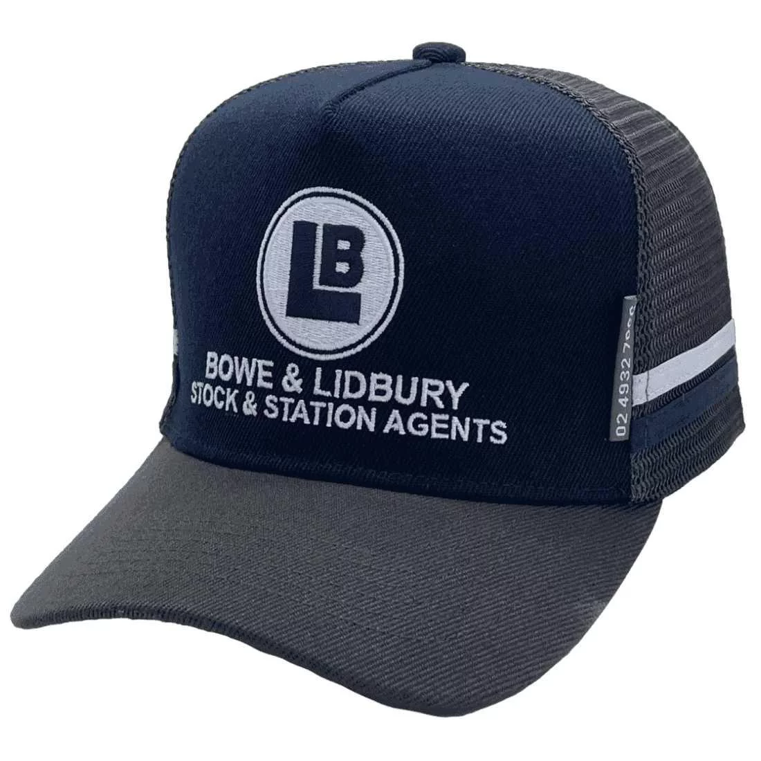 Bowe & Lidbury Stock & Station Agents HP Original Midrange Aussie Trucker Hats with double side bands Acrylic Charcoal & Navy
