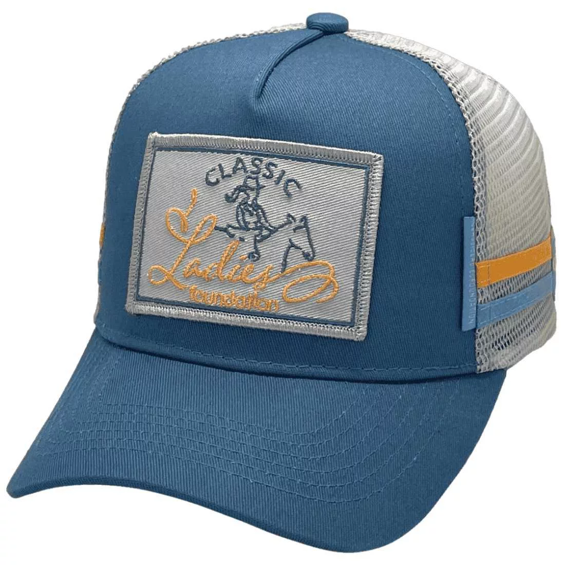 Classic Ladies Foundation LP Original Midrange Aussie Trucker Hats with double side bands Cotton Blue Grey Gold