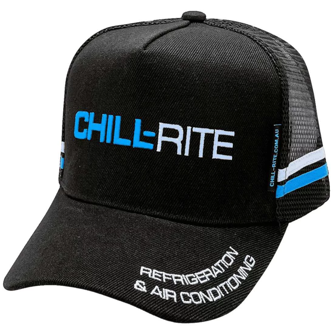 Chill-Rite Refrigeration & Air Conditioning Dubbo HP Original Midrange Aussie Trucker Hats with double side bands Acrylic -Black Whit Aqua