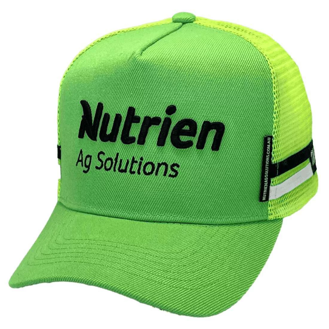Nutrien Ag Solutions HP Original Midrange Aussie Trucker Hat with two side bands -lime green/black/white