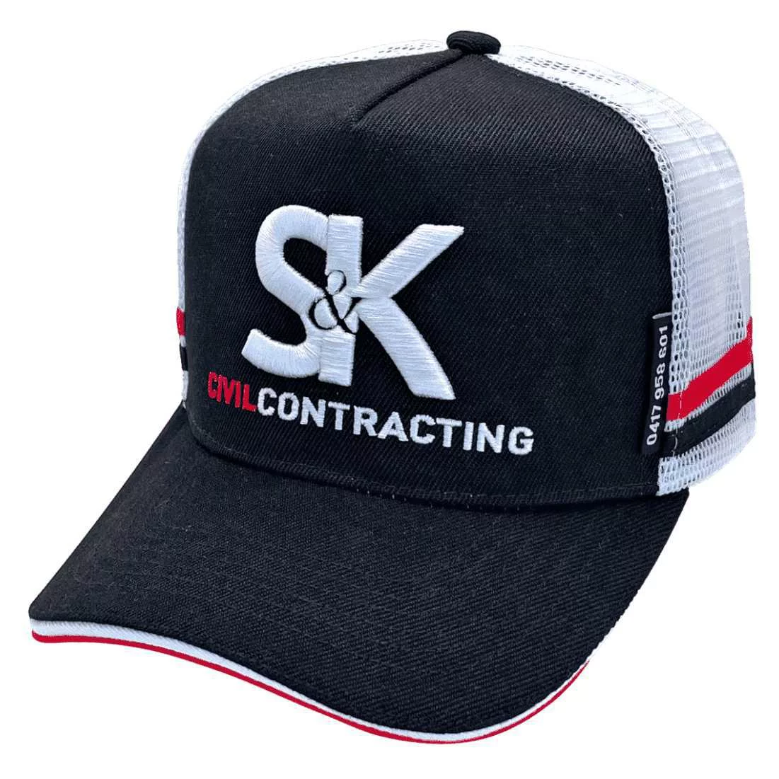 S and K Civil Contracting Atherton Qld HP Original Power Aussie Trucker Hat with Australian Head Fit Crown and Sandwich Brim with Double Sidebands