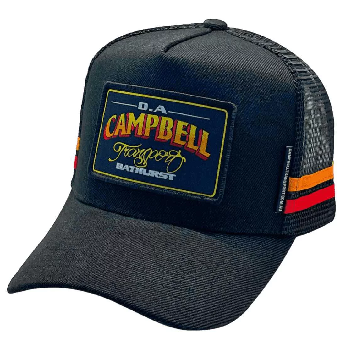 D. A. Campbell Transport Bathurst NSW HP Original Midrange Aussie Trucker Hat  with Graduated Woven Sew-on Label on Crown and Double Sidebands