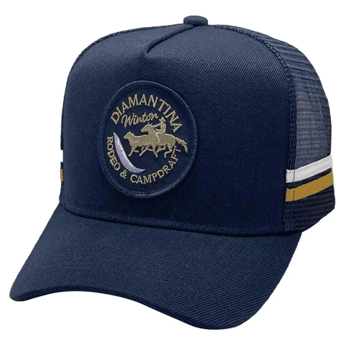 Diamantina Winton Rodeo and Campdraft Winton Qld HP Original Basic Aussie trucker Hat with Australian Head Fit Crown and Double Side Bands Navy