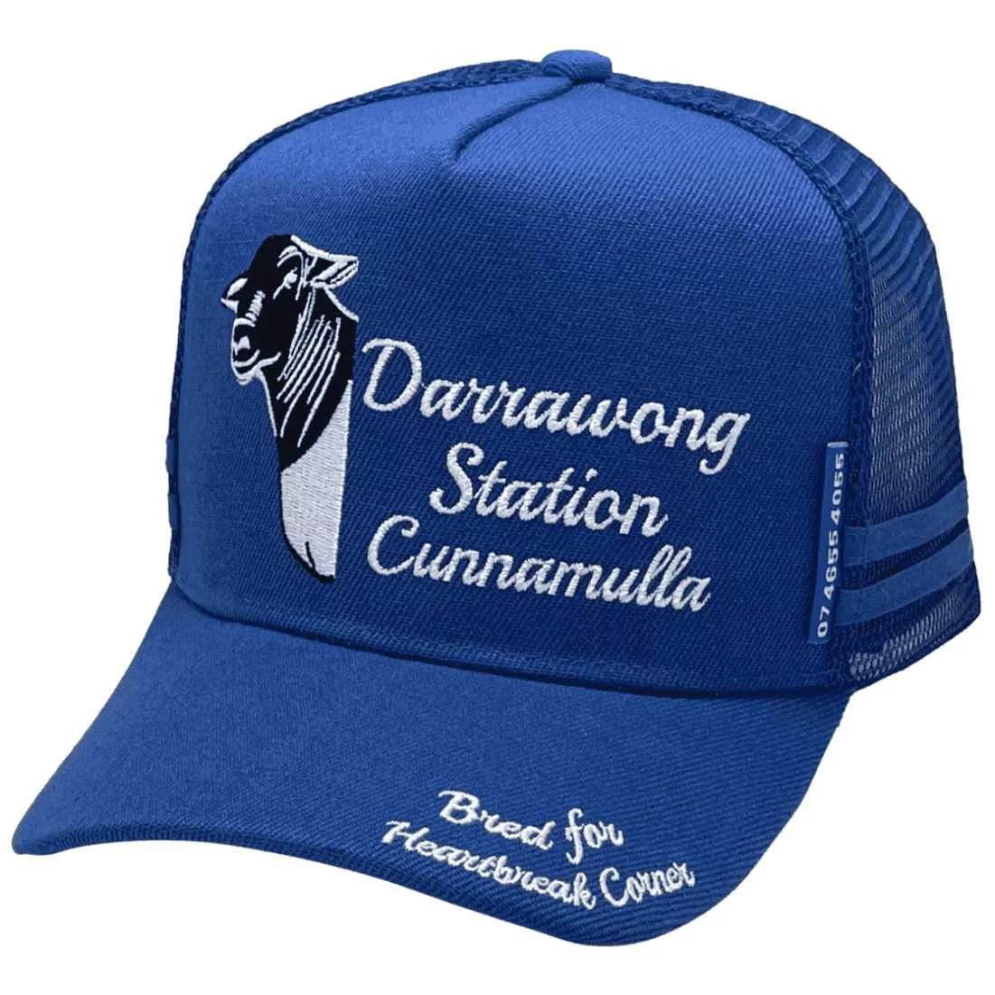 Darrawong Station Cunnamulla Qld HP Midrange Aussie Trucker Hats with Australian Head Fit Crown and 2 Side Bands