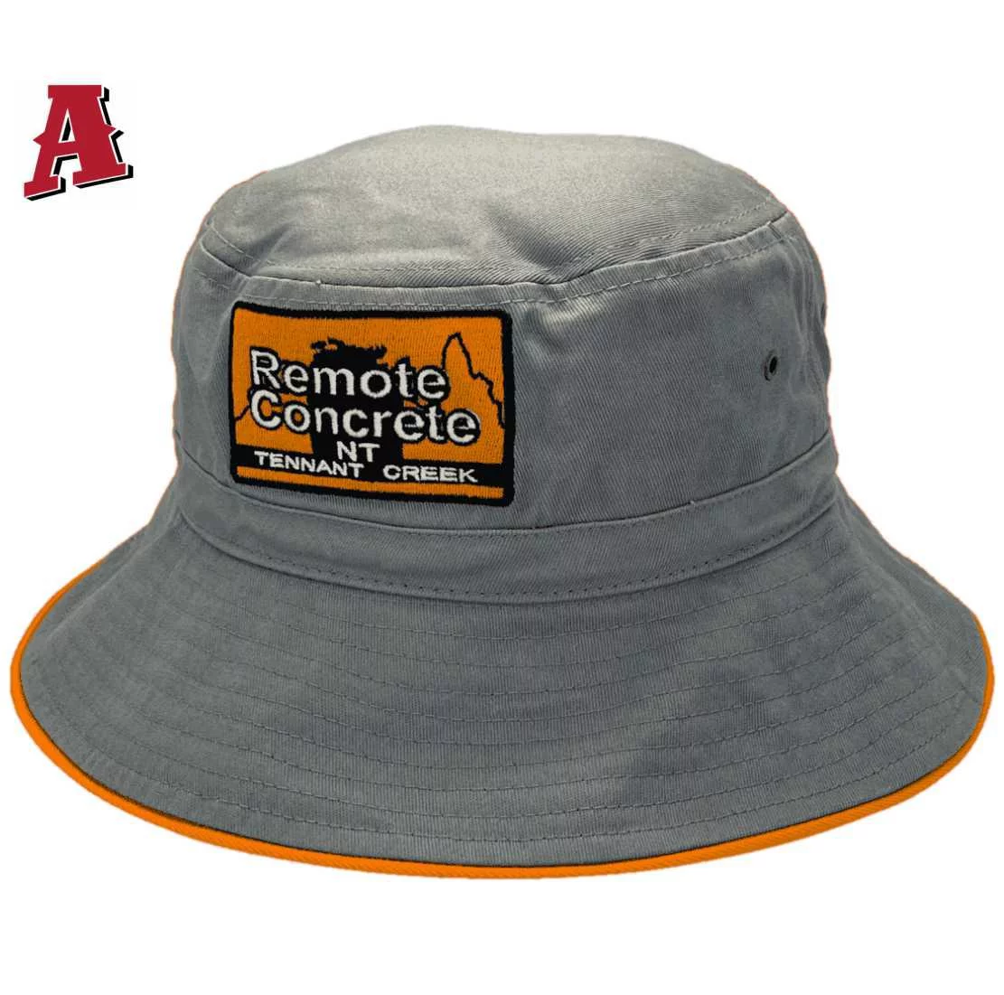 Remote Concrete Tennant Creek NT Aussie Bucket Hat with Adjustable crown 56cm-60cm with Optional Brim Size 5cm - 7.5cm Grey Orange