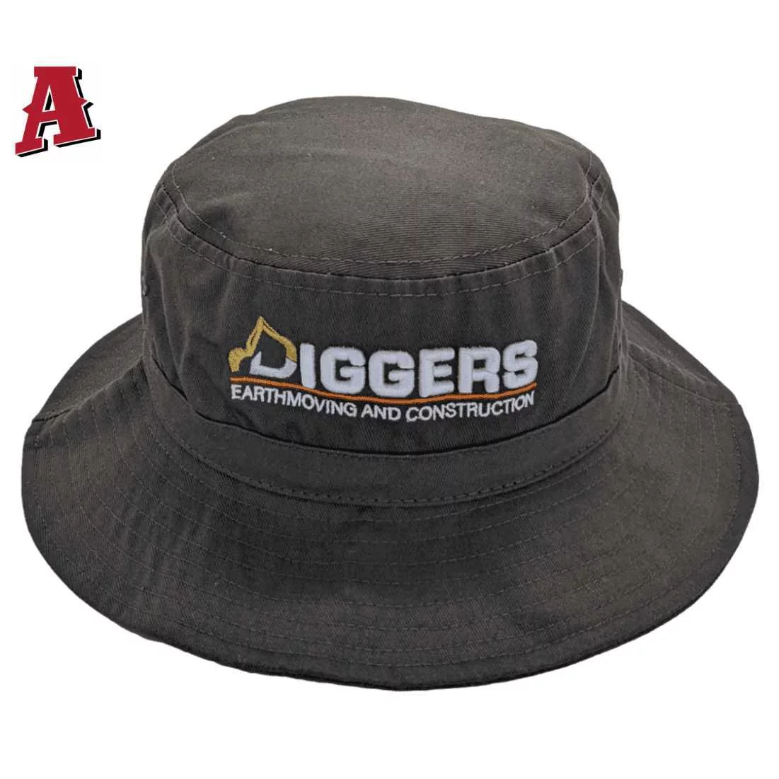 Diggers Earthmoving and Construction Segenhoe NSW Aussie Bucket Hat One Size Fits All with Optional Brim Width Dark Grey