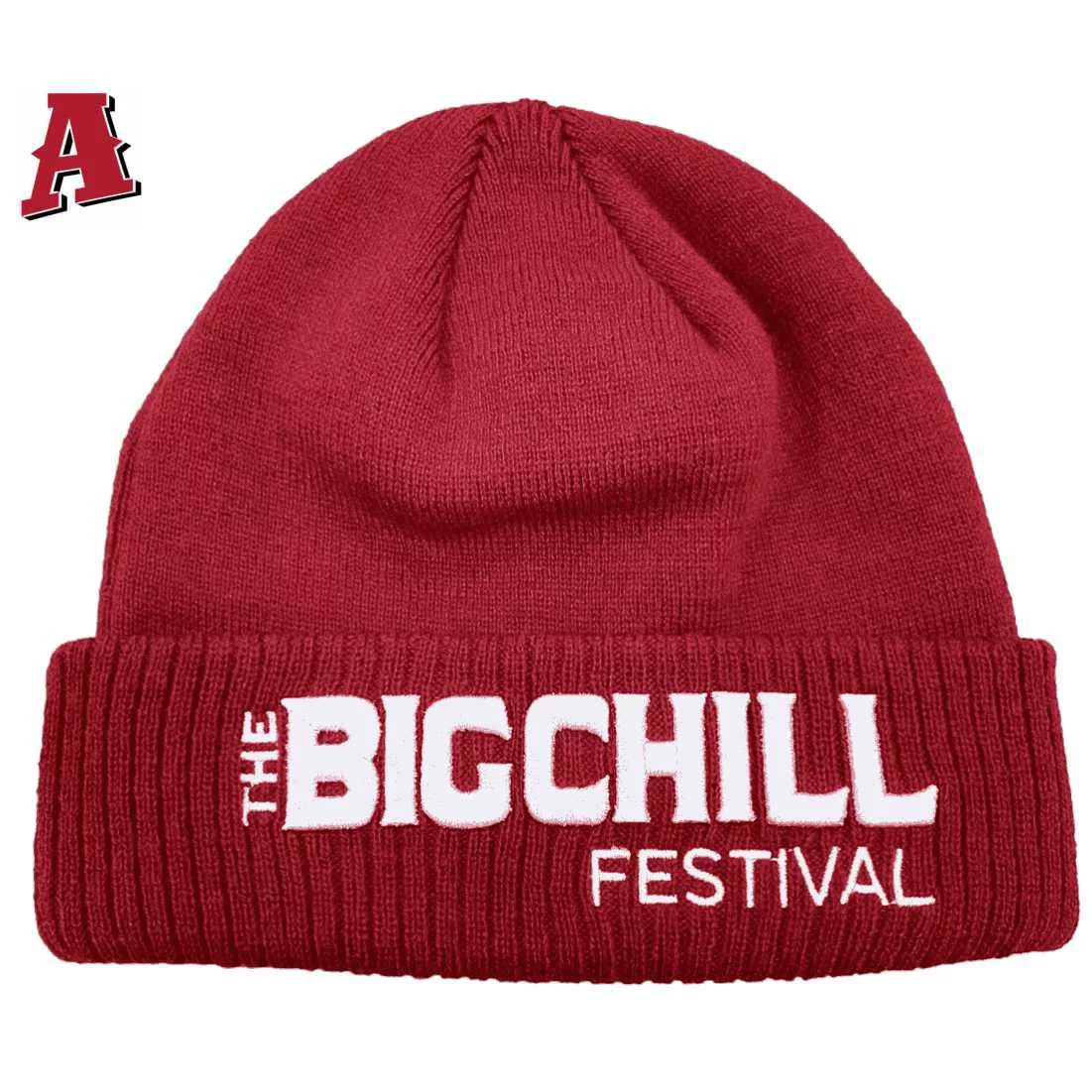 The Big Chill Festival Civic Park Armidale NSW Aussie Beanie One Size Fits All Acrylic with Optional Ribbed Cuff - No Pom -Red