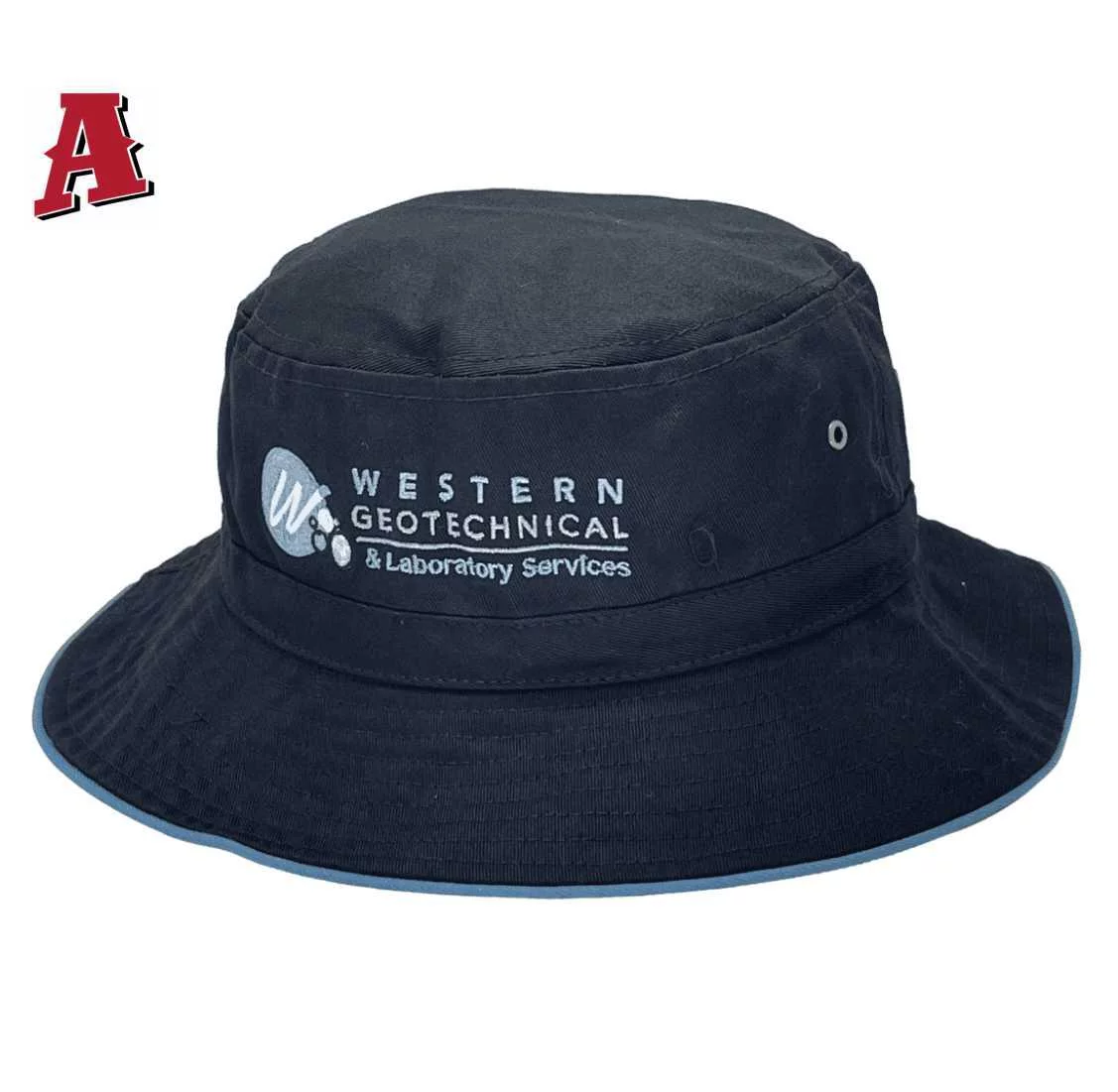 Western Geotechnical and Laboratory Services Welshpool WA Aussie Bucket Hat One Size Fits All Toggle Crown with Optional Brim Size - Black Blue