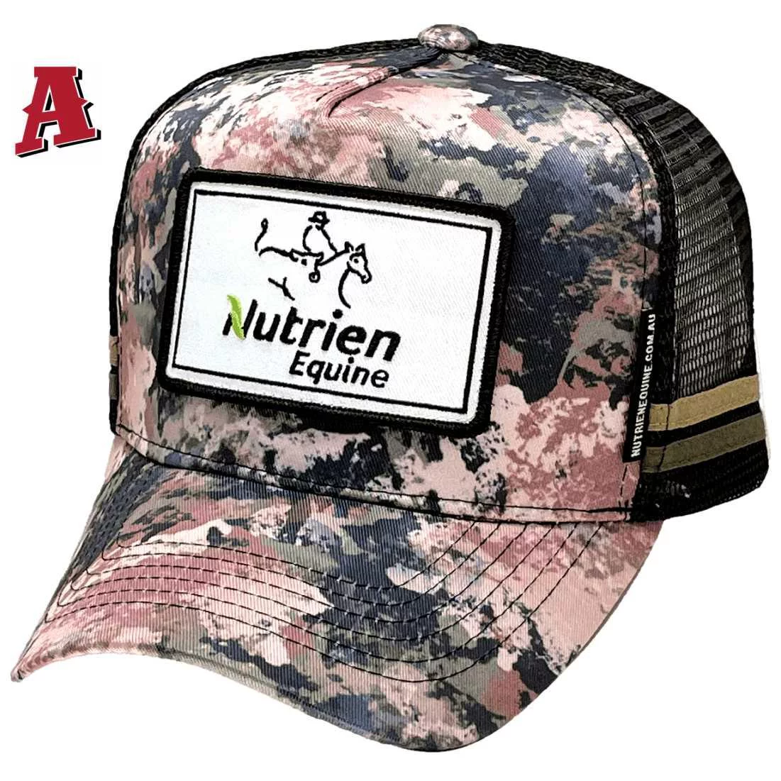 Nutrien Equine Classic Camo Tamworth NSW HP Aussie Midrange Trucker Hats with Australian Head Fit Crown with Double Sidebands Saigon Substrate Camo