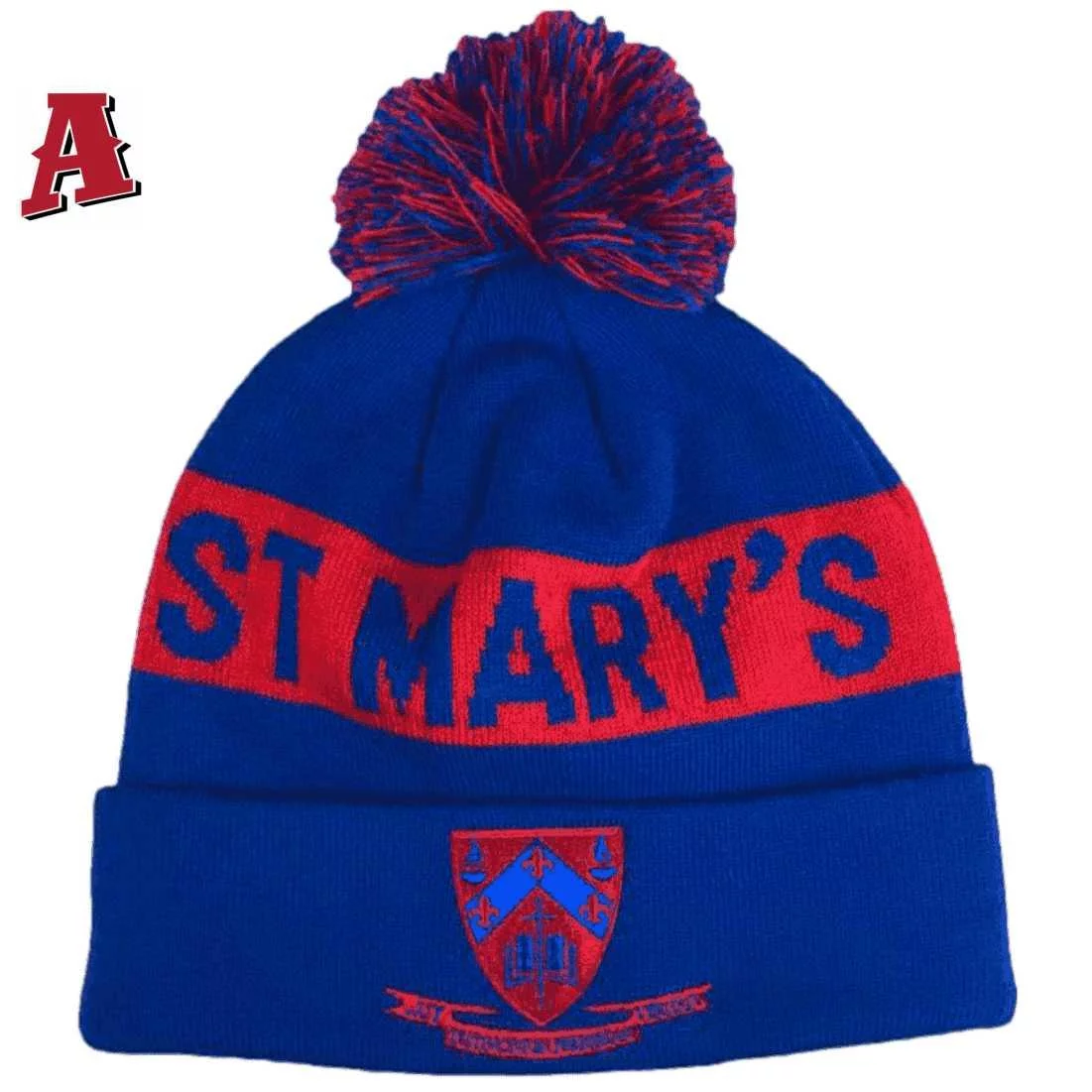 St Mary's College Parkville Vic Aussie Custom Acrylic Beanie with Optional Plain or Rib Cuff Royal Blue Red
