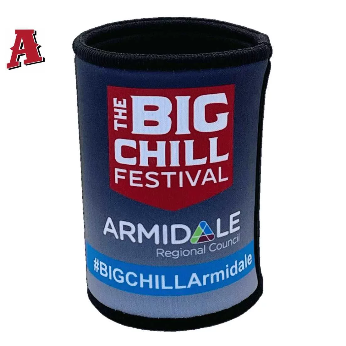 The Big Chill Festival Armidale NSW Aussie Custom Stubby Holder - Koozie - 5mm Premium Neoprene with Tapped & Stitched Seams - Gradient Greys