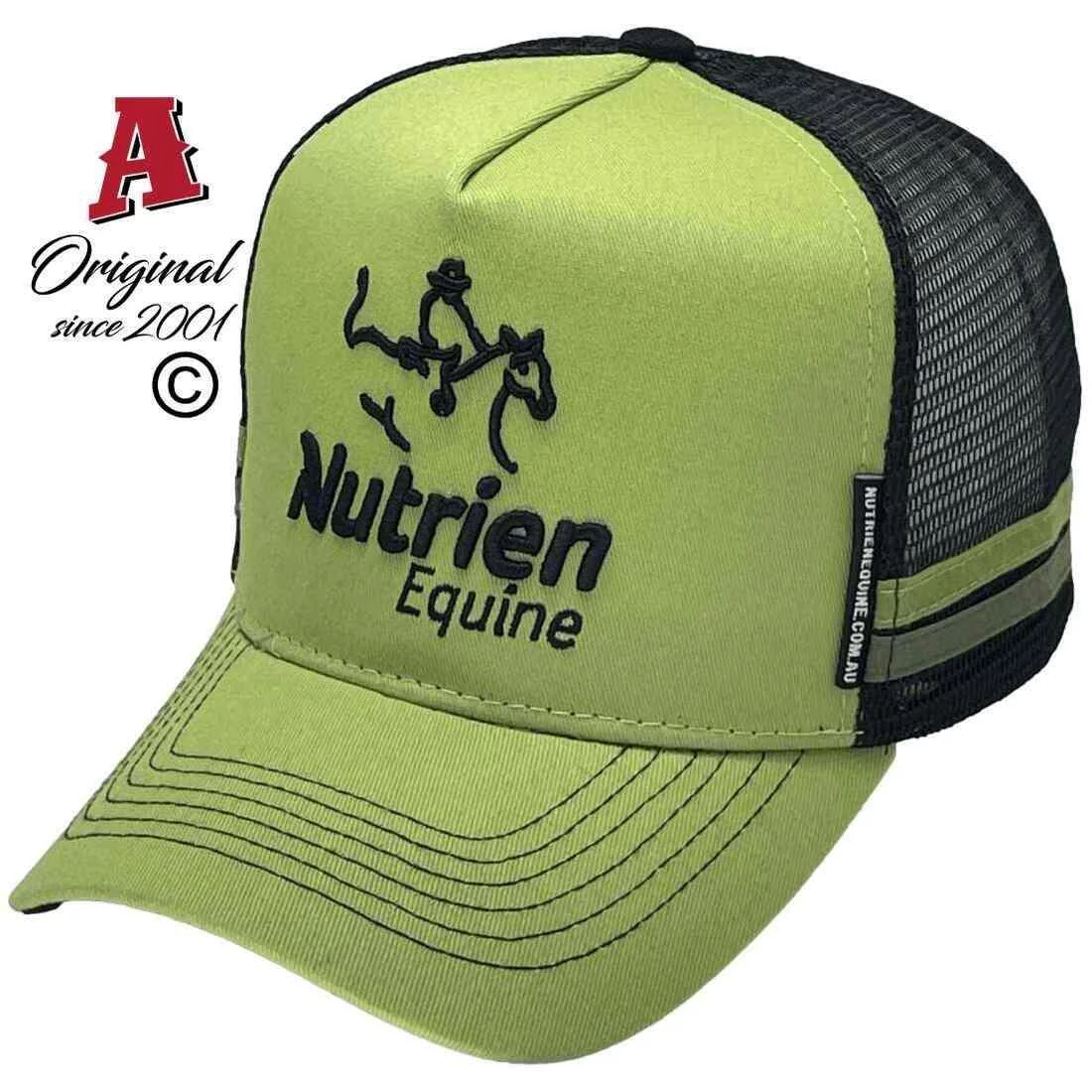 Nutrien Equine Taminda NSW Midrange Aussie Trucker Hat with Australian HeadFit Crown & Double Sidebands Leaf Green Black