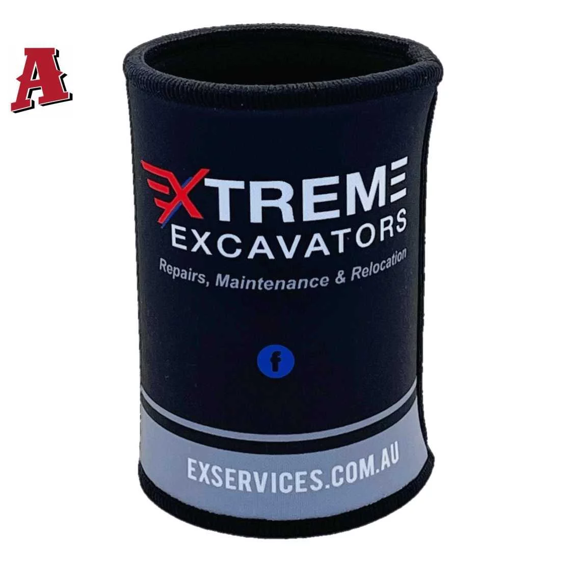 Extreme Excavators Paget Qld Custom Stubby Holder - Koozies - 5mm Neoprene with Glued & Stitched Seams Top & Bottom Black