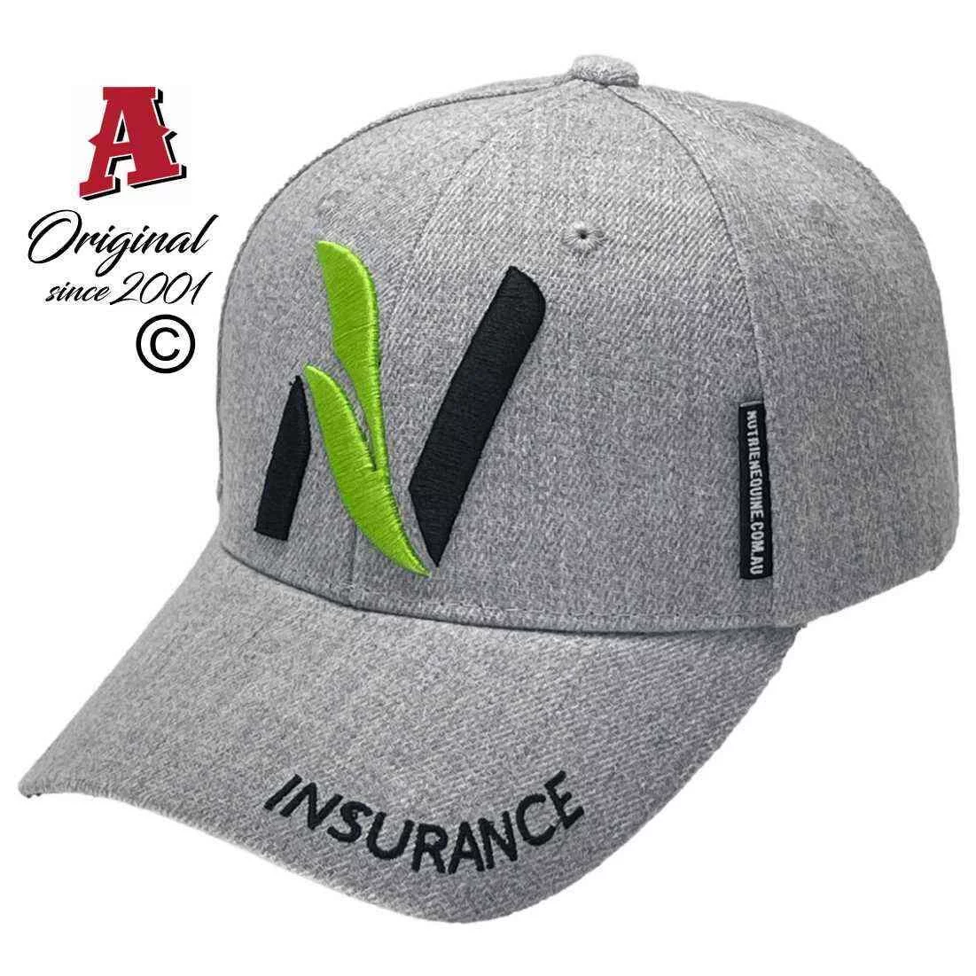 Nutrien Insurance Tamworth NSW Aussie Custom Baseball Cap with Australian HeadFit Crown Snapback Grey Flannel