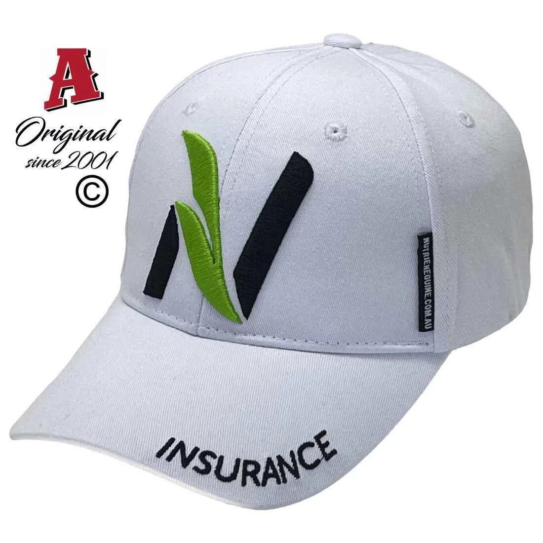 Nutrien Insurance Tamworth NSW Aussie Snapback Custom Baseball Caps with Australian HeadFit Crown 100% Cotton White