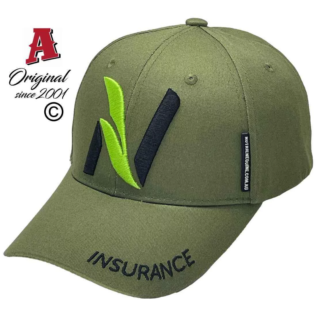 Nutrien Ag Solutions Insurance Taminda NSW Aussie Snapback Baseball Caps with Australian HeadFit Crown 100% Cotton Leaf Green