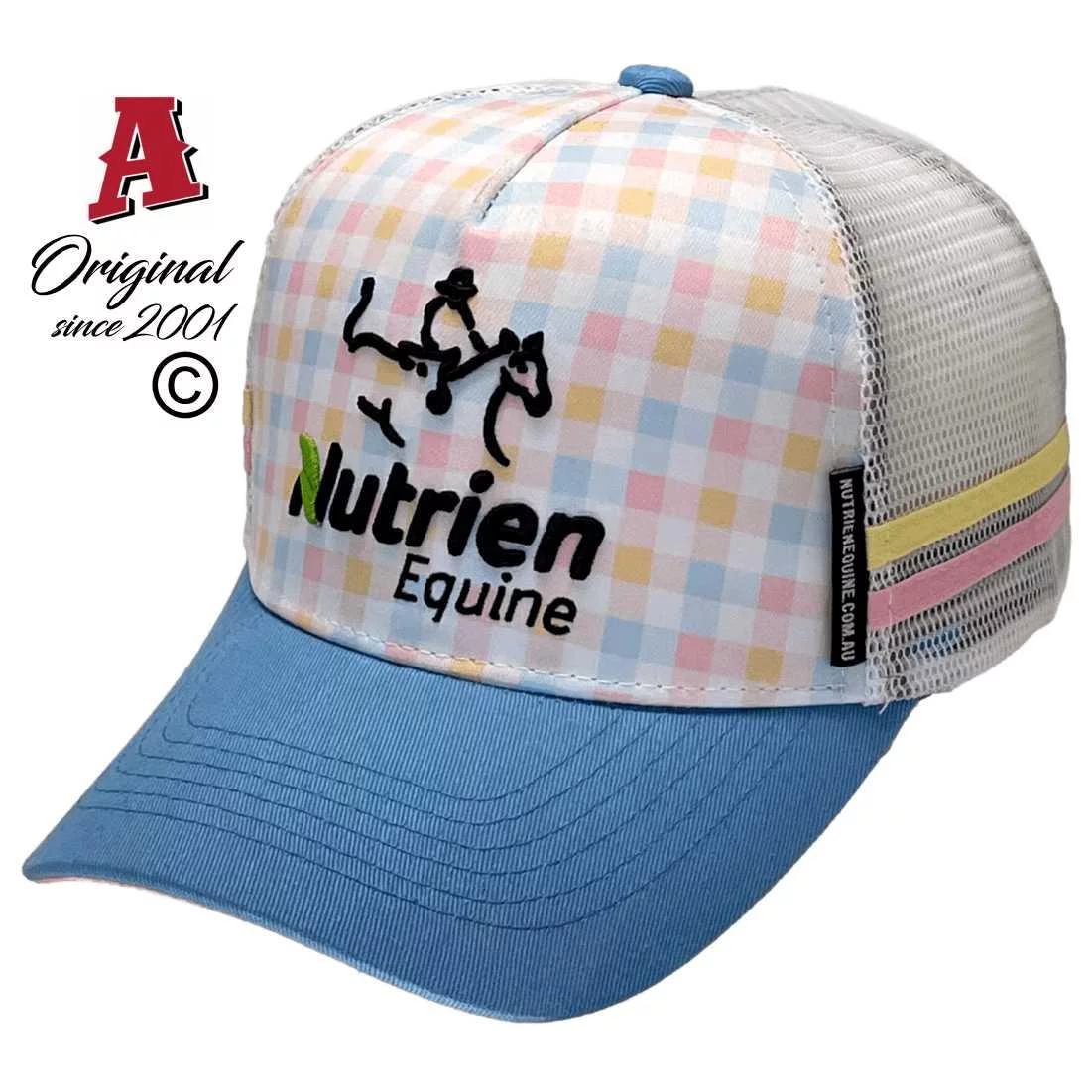 Nutrien Equine Tamworth NSW LP Aussie Midrange Trucker Hats with Double SideBands and Australian HeadFit Crown Sublimated Gingham Crown