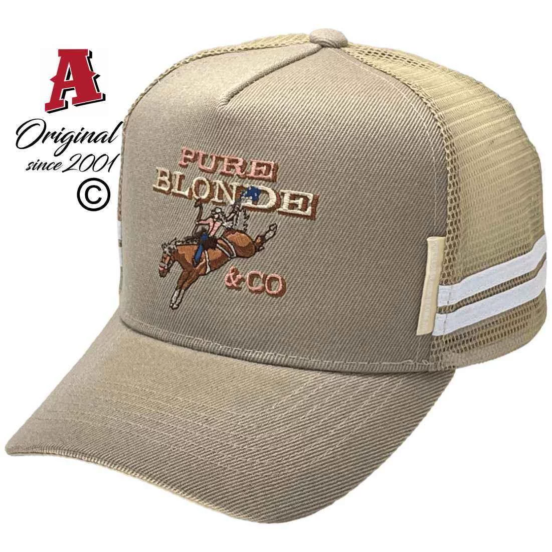 Pure Blond & Co Dubbo NSW HP Basic Aussie Trucker Hats with 2 SideBands & Australian HeadFit Crown Khaki