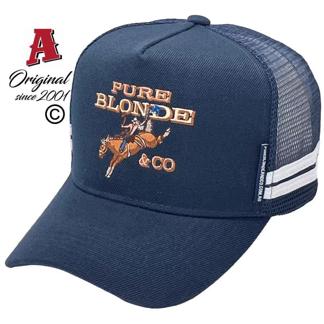Pure Blond & Co Dubbo NSW HP Basic Aussie Trucker Hats with 2 SideBands and Australian HeadFit Crown Navy White
