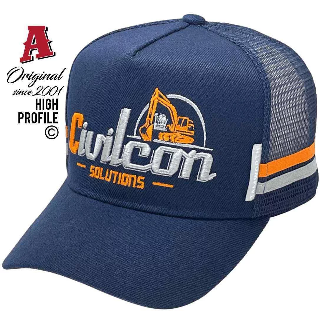 Civilcon Solutions Picton Western Australia Midrange Aussie Trucker Hats with 2 SideBands & Australian HeadFit Crown Snapback Navy