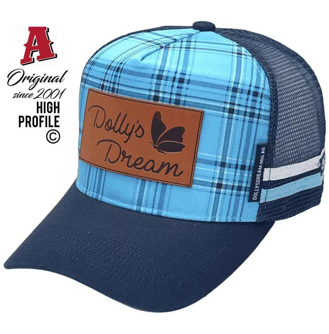 Dolly's Dream LE Plaid Midrange Aussie Trucker Hats with Australian HeadFit Crown & Double SideBands Snapback Navy Plaid