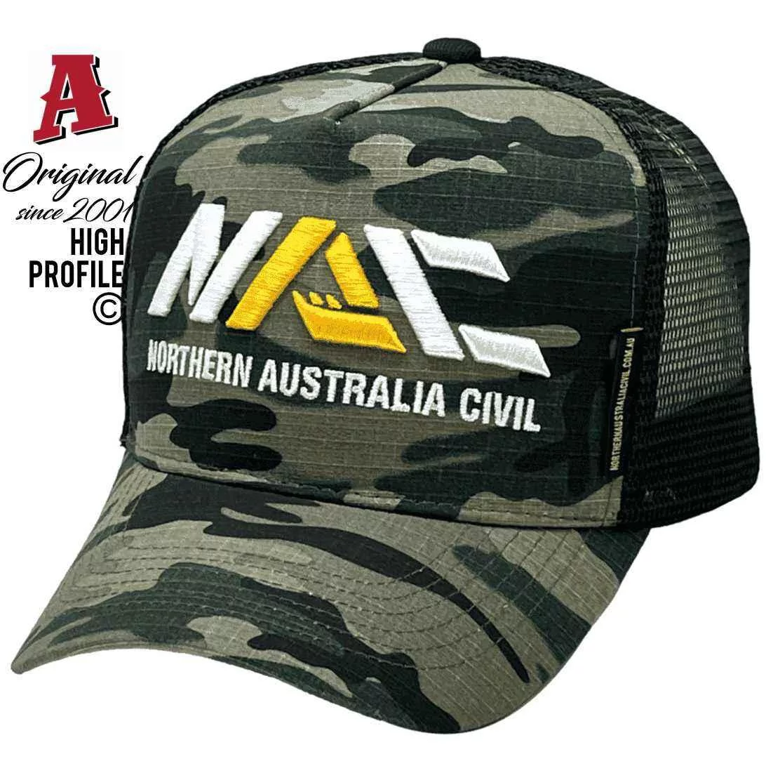Northern Australia Civil Bees Creek NT Basic Aussie Trucker Hats with Australian HeadFit Crown Ripstop Camo Jungle Green Black Snapback