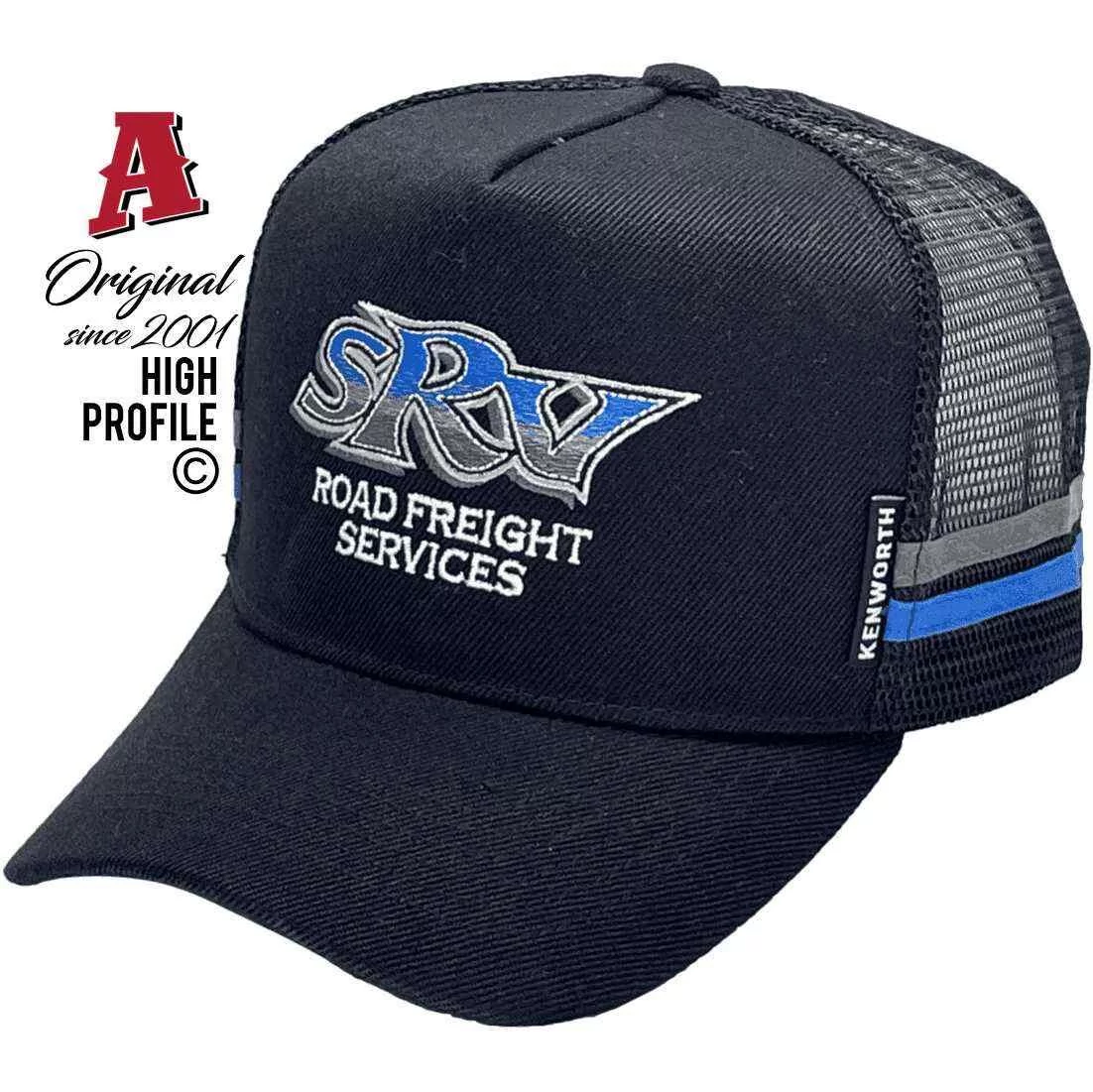 SRV Road Freight Services Yatala QLD Basic Aussie Trucker Hats with Australian HeadFit Crown & 2 SideBands Black Snapback