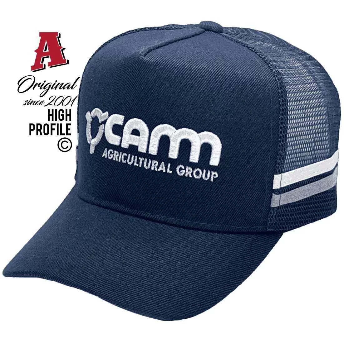 Camm Agricultural Group Bowenville QLD Basic Aussie Trucker Hats with Australian HeadFit Crown & 2 SideBands Navy Snapback