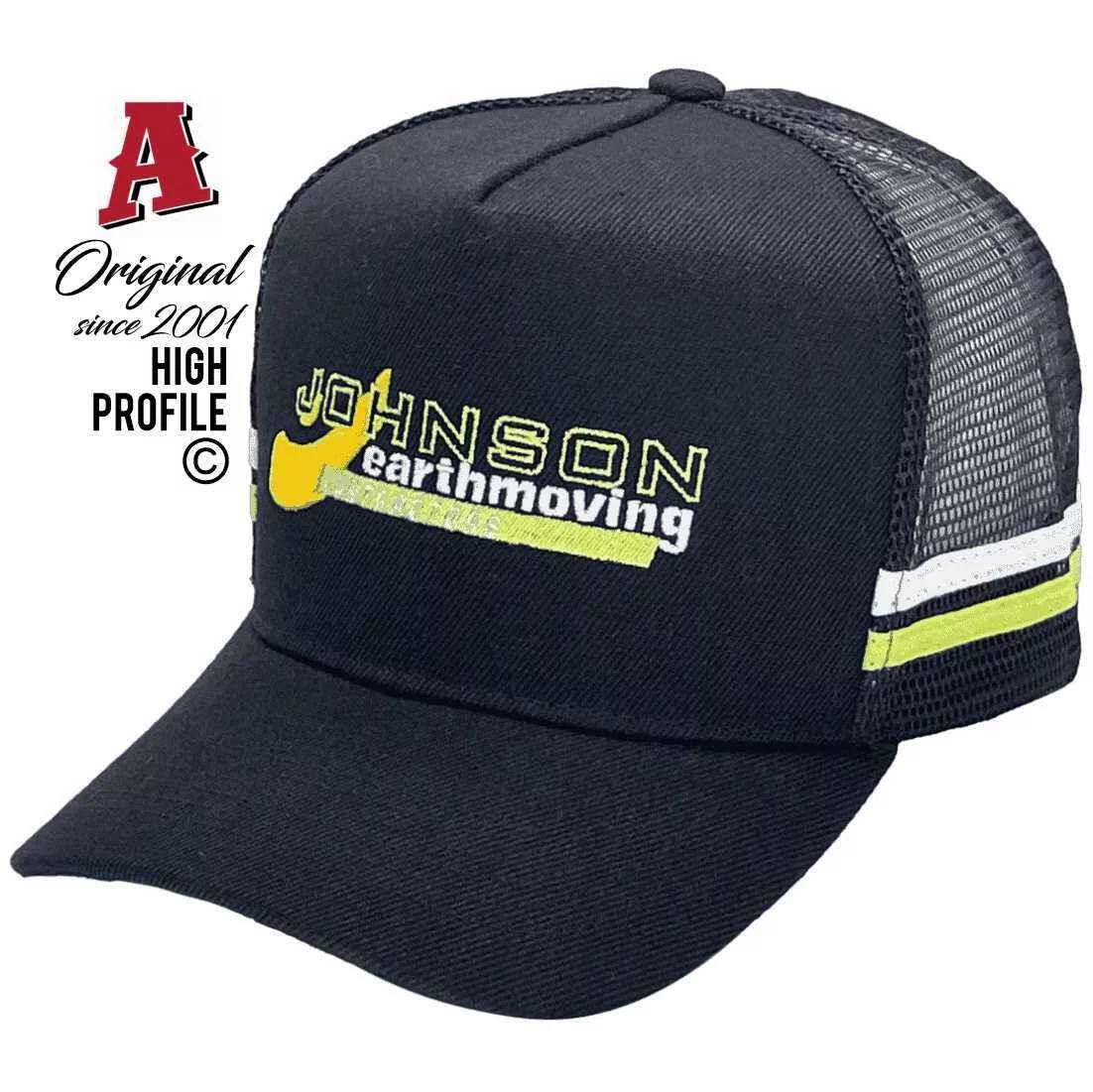 Johnson Earthmoving Contractors Alfredton Vic Basic Aussie Trucker Hats with Australian HeadFit Crown 2 SideBands Snapback