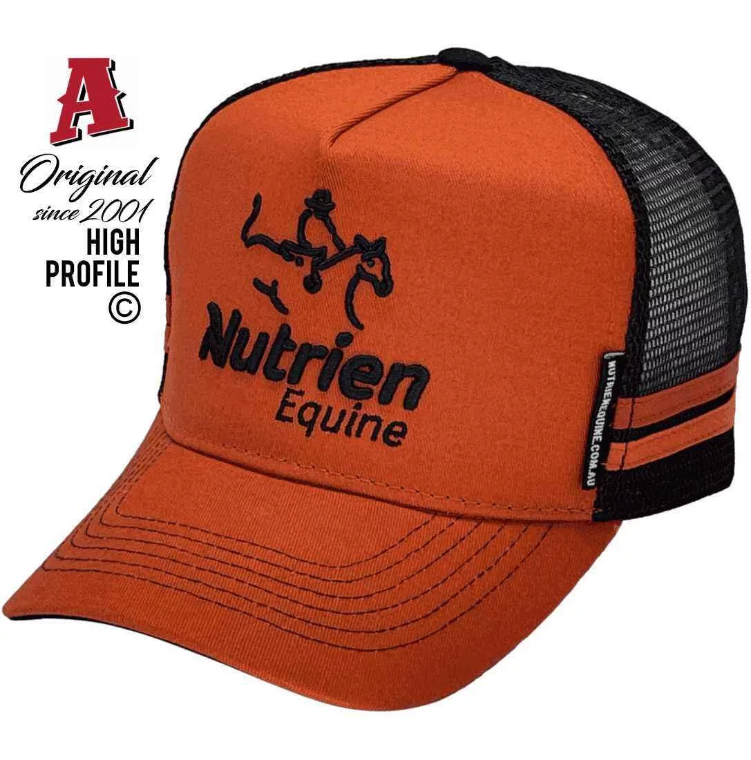 Nutrien Equine Tamworth Cotton Midrange Aussie Trucker Hats with Double SideBands Rust Black Snapback Trucker Hat