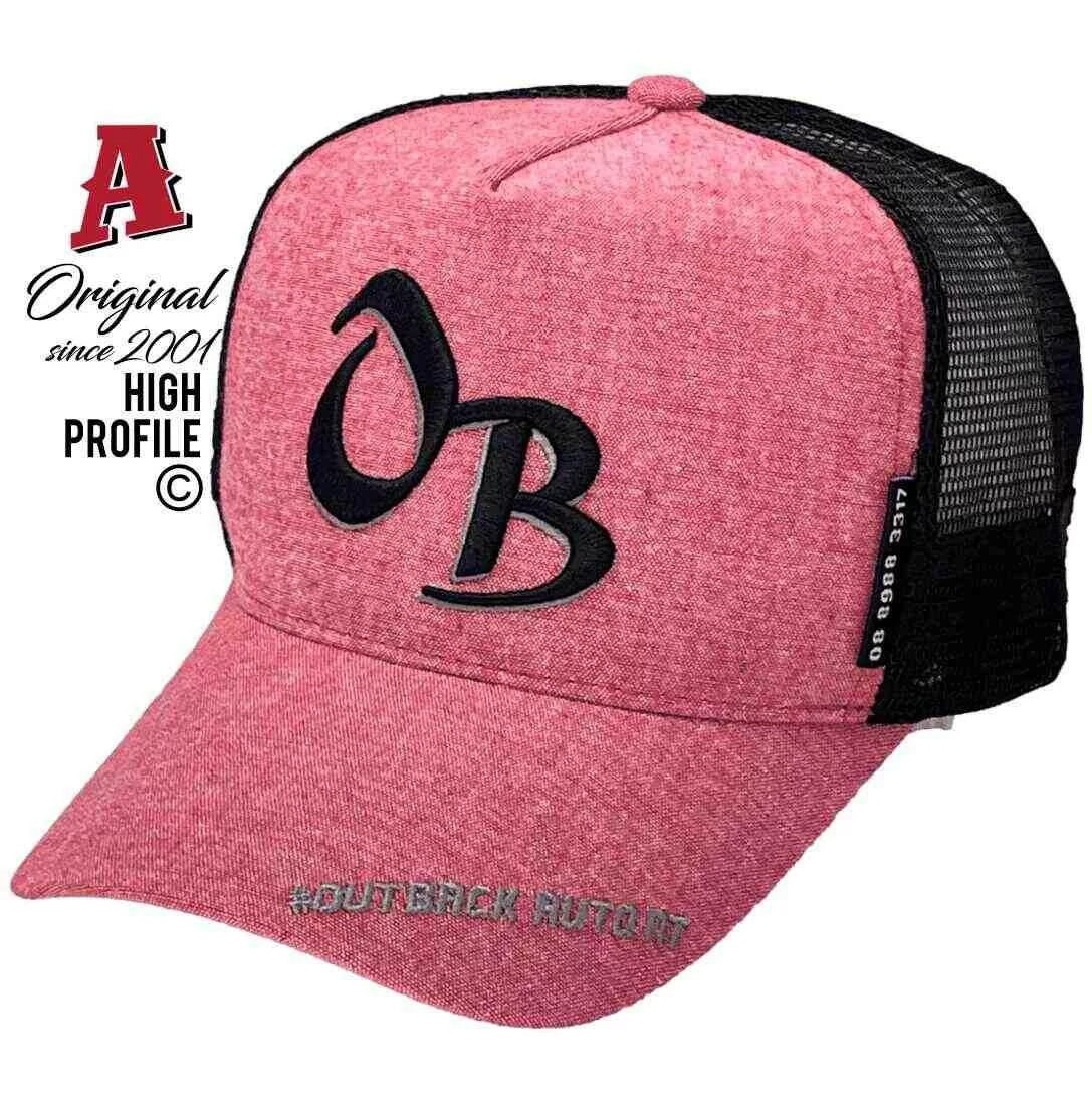 Outback Auto NT Berrimah NT Midrange Aussie Trucker Hats with Australian HeadFit Crown  & 2 SideBands Chambray Fabric Red Black