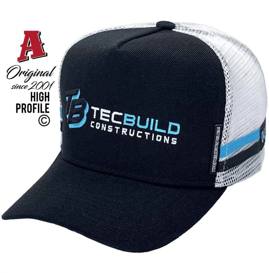 Tecbuild Constructions Townsville Qld Basic Aussie Trucker Hats with Australian HeadFit Crown & Double SideBands Snapback