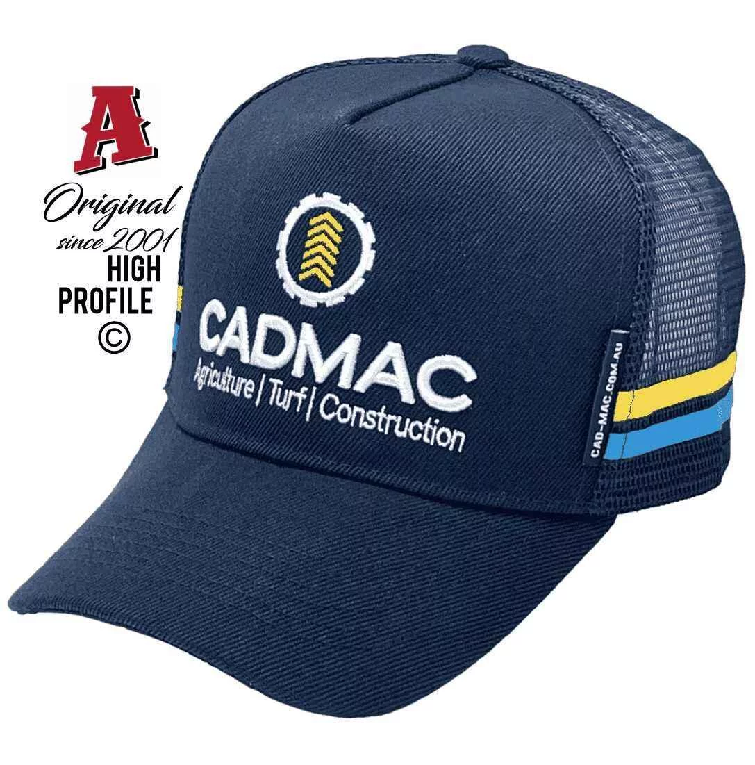 Cadmac Agriculture Turf Construction Albury Wodonga Vic Aussie Trucker Hats with SideBands Navy Snapback