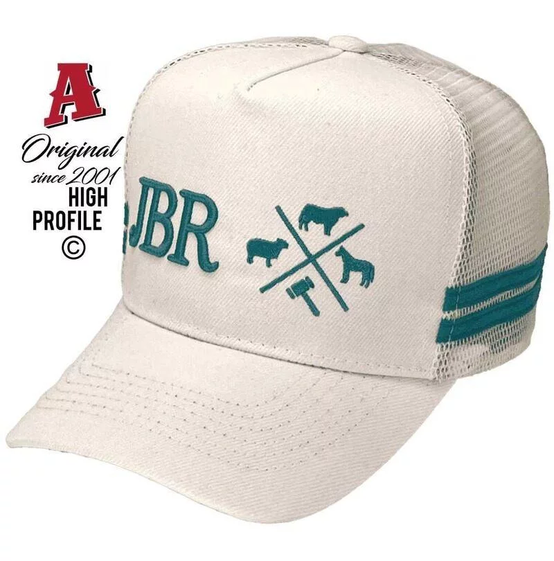 JBR Stock & Station Agents Gunnedah NSW Midrange Aussie Trucker Hats with Australian HeadFit Crown White Trucker Hats