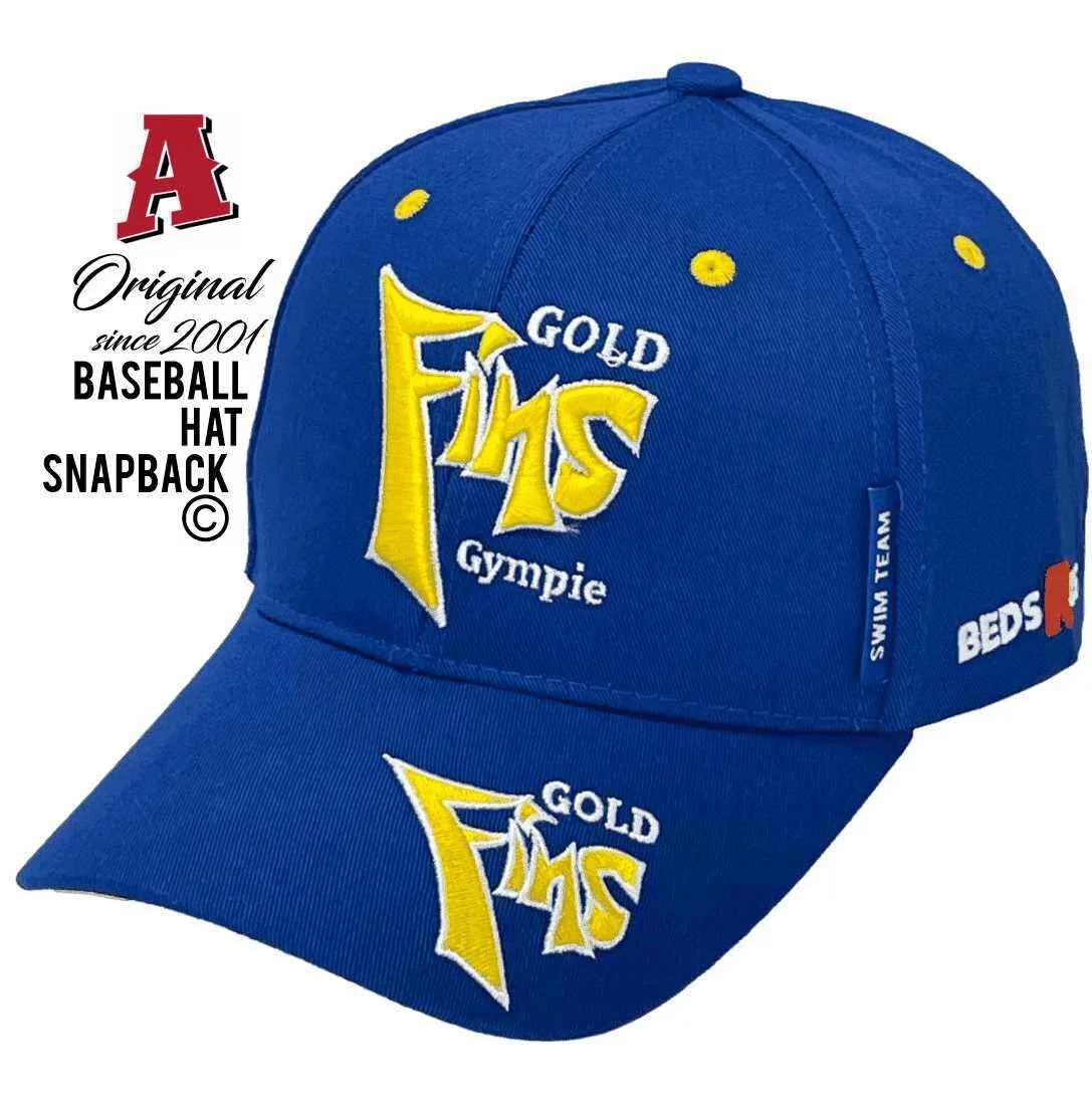 Gympie Gold Fins Swimming Club Gympie Qld Aussie Baseball Caps Snapback with Australian HeadFit Crown