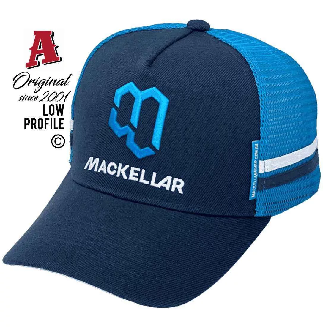 Mackellar Group Nambour Qld Low Profile Midrange Aussie Trucker Hats with Double SideBands Navy Aqua Snapback