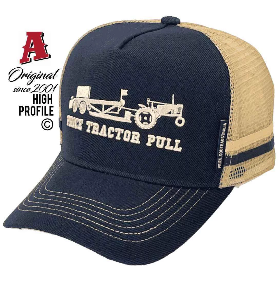 Price Tractor Pull Price SA Midrange Aussie Trucker Hats with Australian HeadFit Crown & 2 SideBands Navy Khaki Snapback