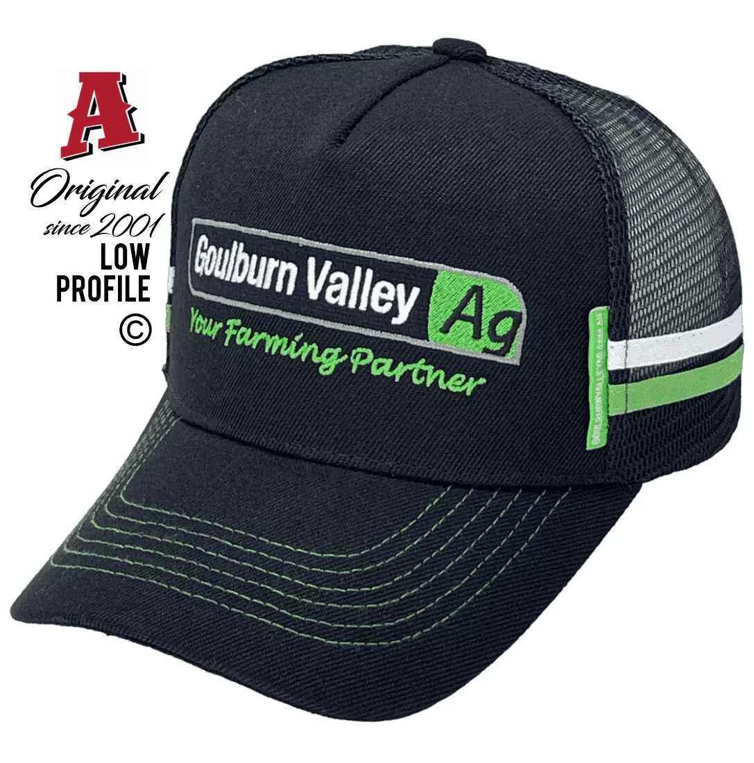Goulburn Valley Ag  Kialla VIC Low Profile Midrange Aussie Trucker Hats with Double SideBands Black Lime Snapback