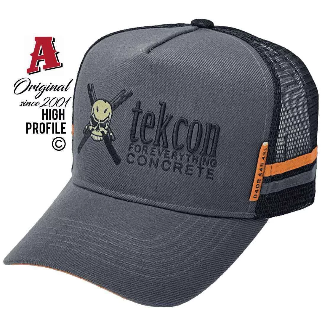Tekcon Concreting Alice Springs NT Basic Aussie Trucker Hats with HeadFit Crown & Dual SideBands Charcoal Black Snapback
