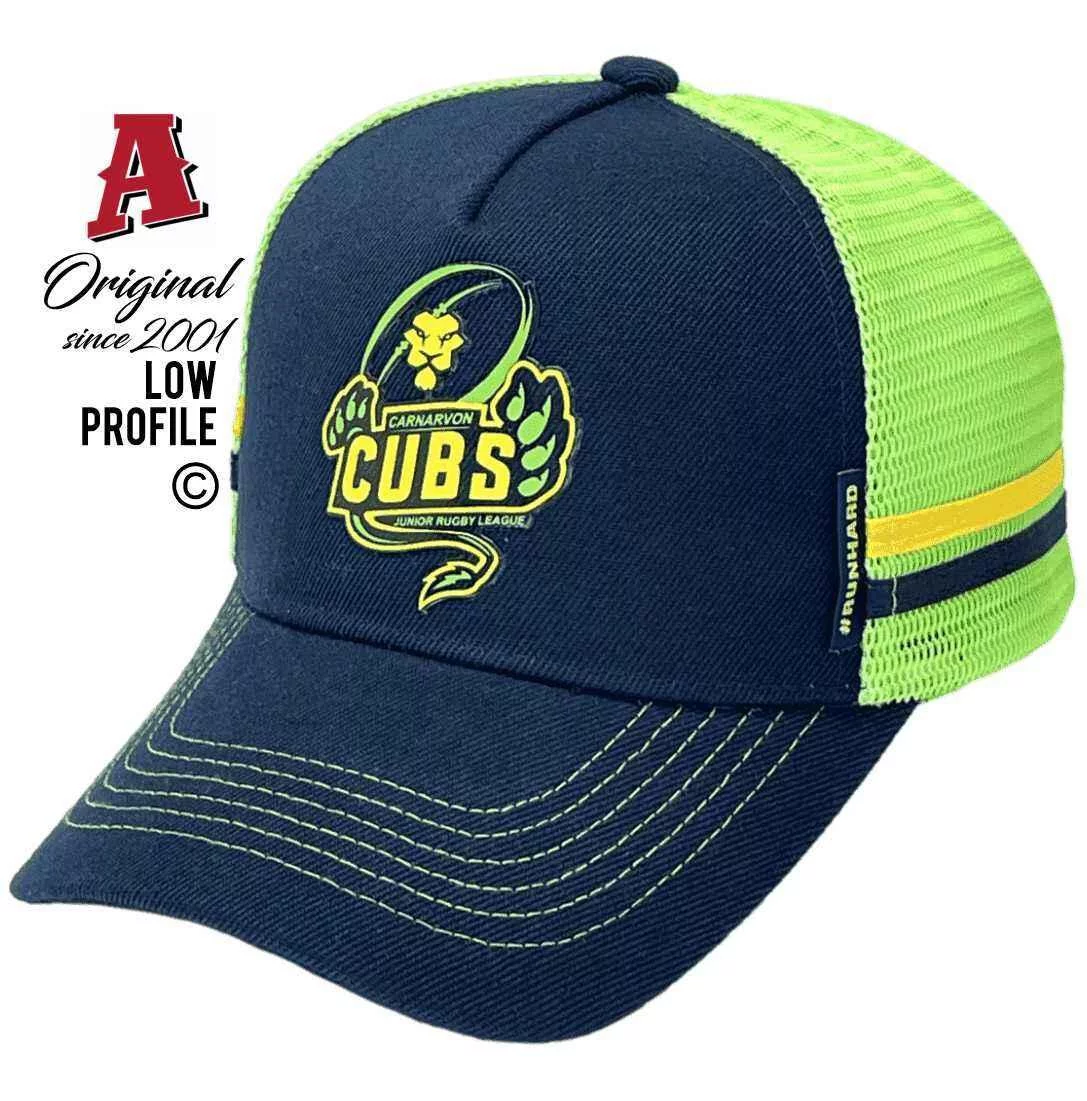 Carnarvon CUBS Junior Rugby League Carnarvon WA Midrange Aussie Trucker Hats with Dual SideBands Navy Lime Snapback