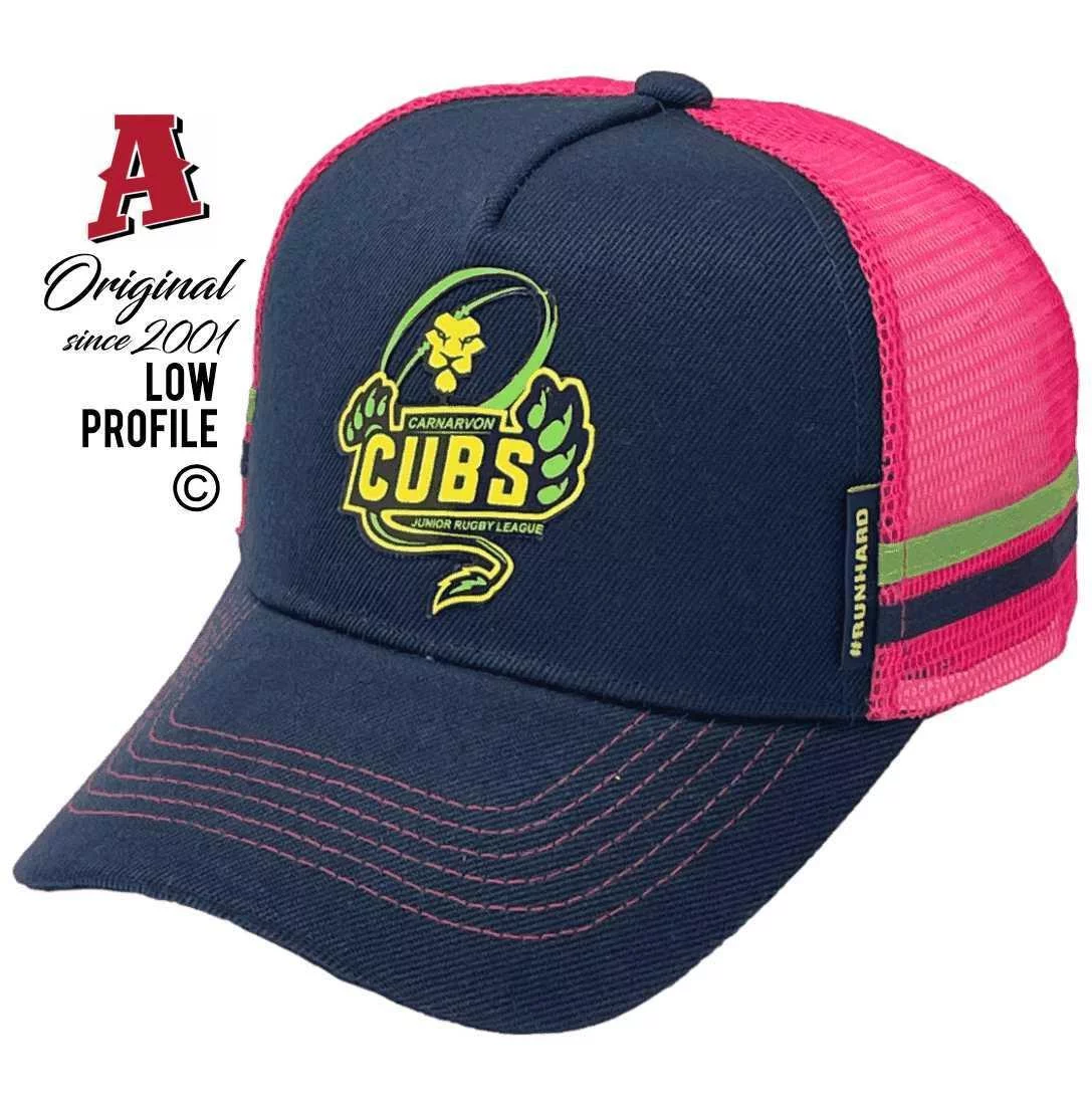Carnarvon CUBS Junior Rugby League Carnarvon WA Midrange Aussie Trucker Hats with 3d Plasti-weld Logo Navy Hot Pink Snapback