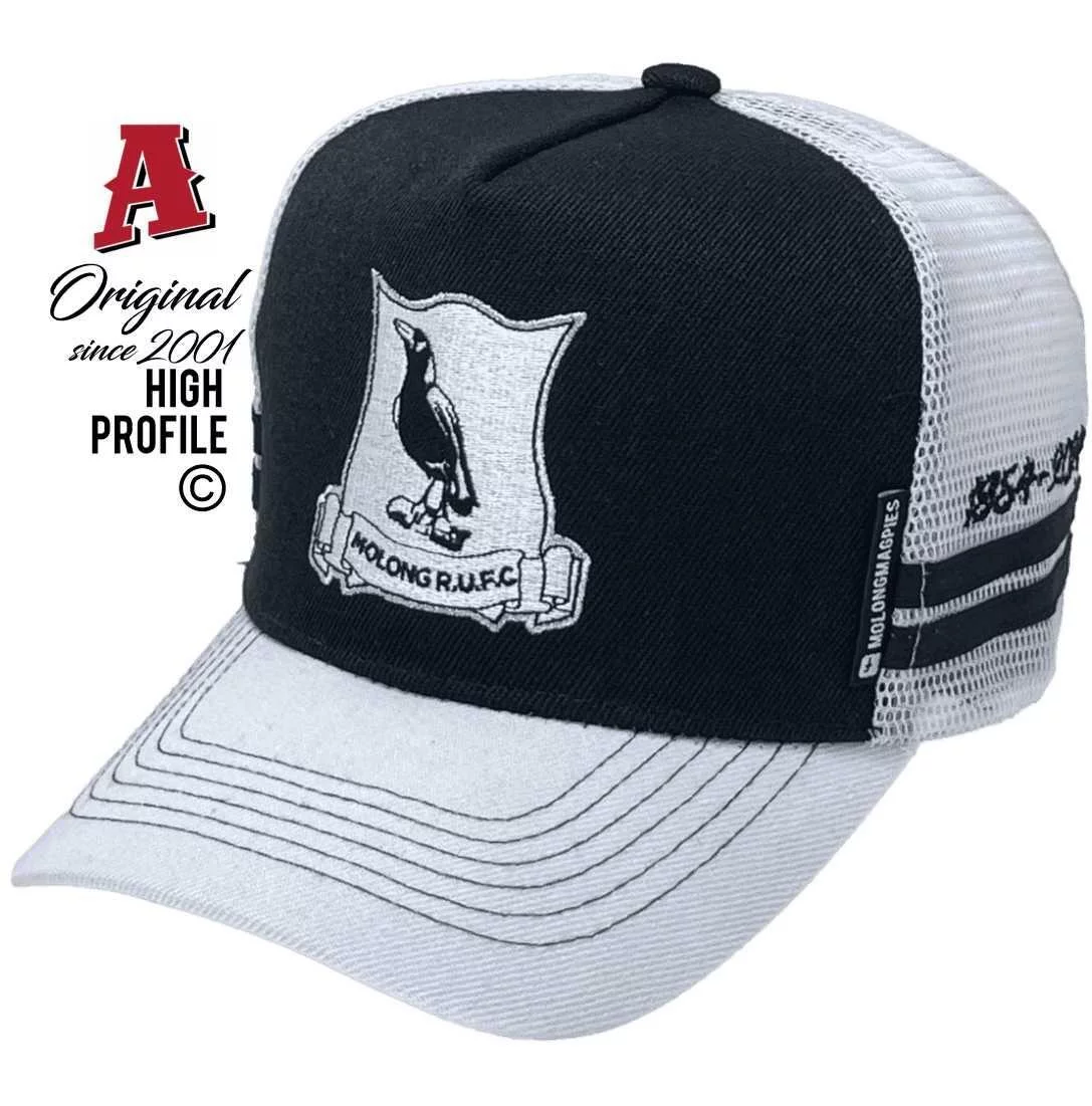 Molong Magpies Rugby Union Club NSW Midrange Aussie Trucker Hats with HeadFit Crown & 2 SideBands Black White Snapback