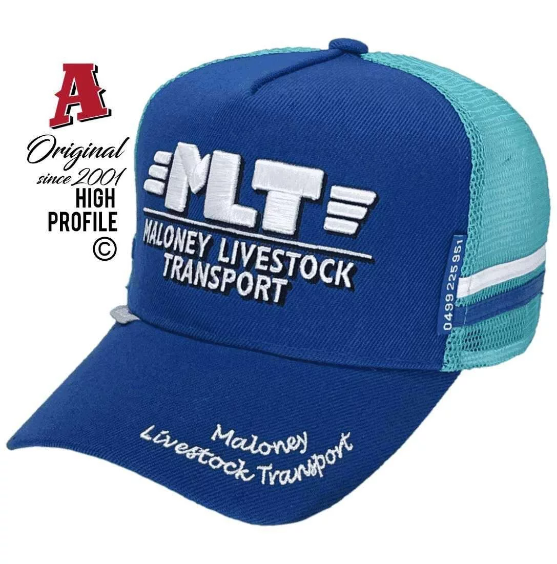 Maloney Livestock Transport North Casino NSW Power Aussie Trucker Hats with Under-Brim Print Royal Aqua Snapback